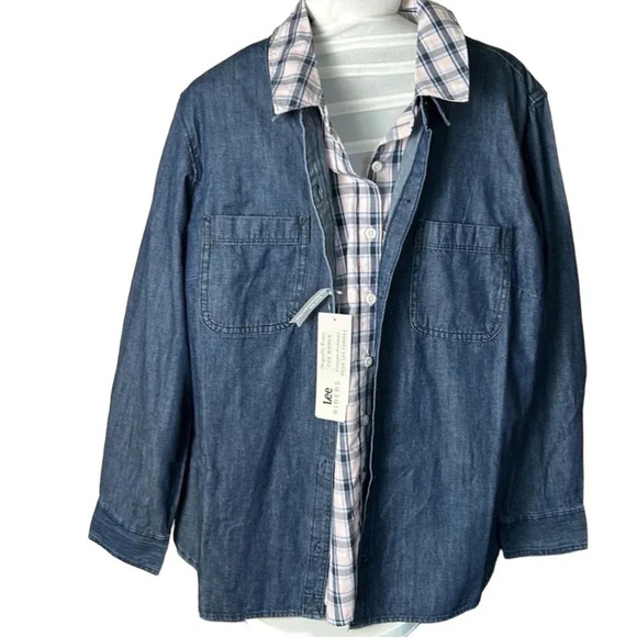 Y2K perfect oversized country pink plaid shirt,NWT, PTP 26”,cowgirl,yellowstone - Picture 6 of 11